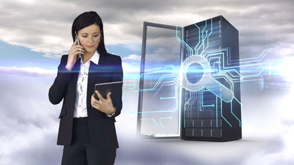 Poster - Businesswoman on the phone and holding tablet
