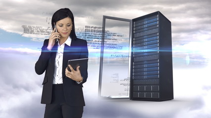 Poster - Businesswoman on the phone and holding tablet