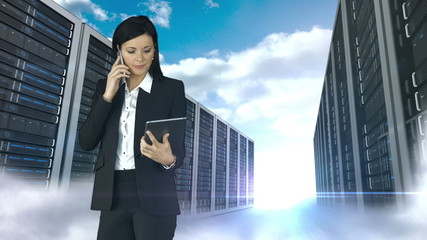 Poster - Businesswoman on the phone and holding tablet 
