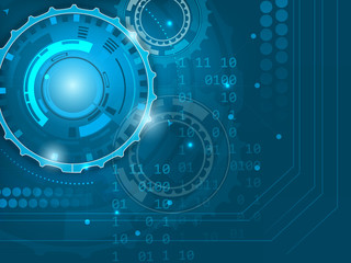 Poster - abstract blue digital technology background with gears and space for your content, vector illustrati