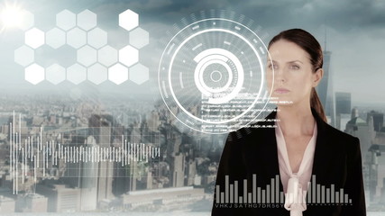 Poster - Businesswoman touching futuristic interface
