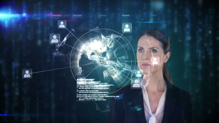 Aufkleber - A businesswoman touching futuristic interface 