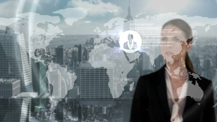 Poster - Businesswoman touching futuristic interface