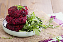 Beetroot Vegan Burgers With Rice And Beans