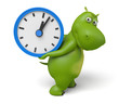 3d cartoon animal with a clock. 3d image. Isolated white background