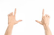 © Alex - Gestures topic: human hand gestures showing first-person view isolated on white background in studio