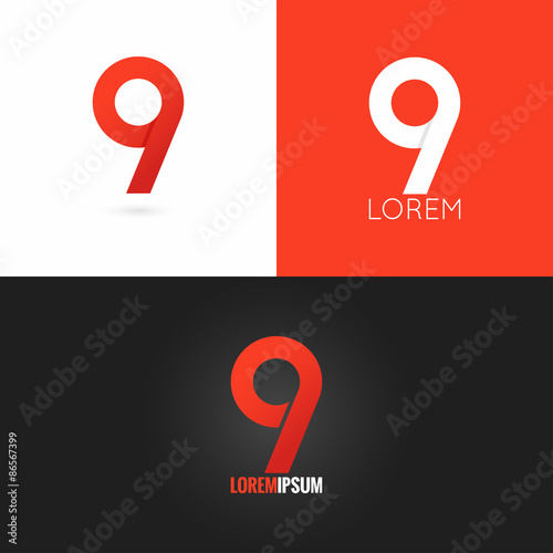 Poster number nine 9 logo design icon set background