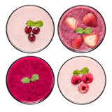 Fototapeta Góry - Set of fruit smoothie in glasses isolated on white background.