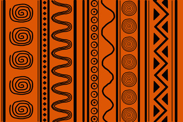 Wall Mural - black ethnic patterns on an orange background