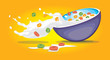 Cereal Bowl with splash milk and cereals vector