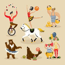 Set Of Circus Characters And Animals