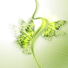 Abstract Wave Green Background With Butterfly