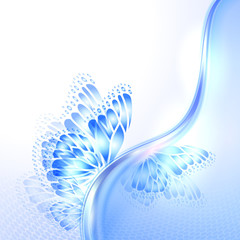 Abstract wave blue background with butterfly