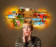 © ra2 studio - girl with colorful glowing photo memories concept