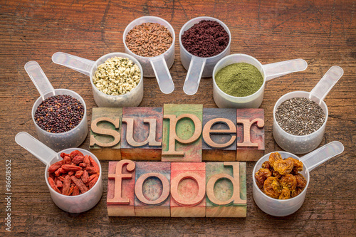 Fotografie, Obraz Superfoods v sccop a knihtisk typografie