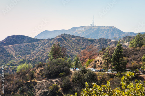 Fotografie, Obraz Mountain view with Hollywood Sign from the Griffith Observatory