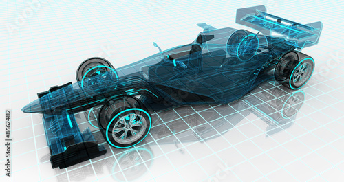 Fotografía formula car technology wireframe sketch upper front view