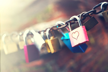 Wall Mural - series of colored padlocks with hart shape