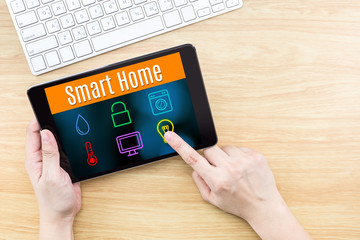 Poster - Finger click screen with Smart home application interface with k