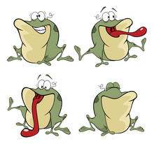 Illustration Of A Set Of Cute Cartoon Green Frog Set