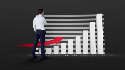 Poster - Businessman watching progress graph with arrow