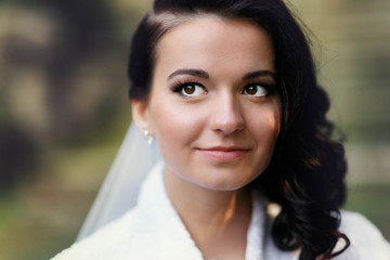 Wall Mural - beautiful stylish italian brunette bride on the background long