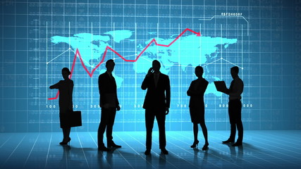 Poster - Business people in front of global business interface