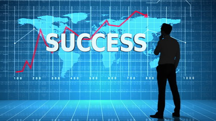 Poster - Businessman in front of global business interface