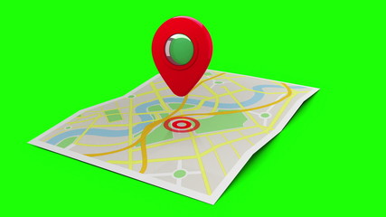 Poster - Red marker pointing at a map of a town