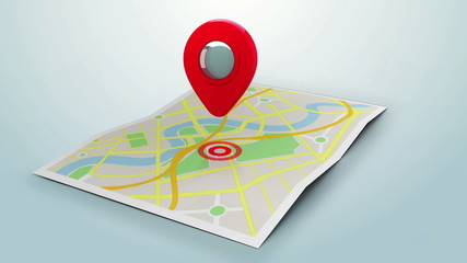 Poster - Red marker pointing at a map of a town