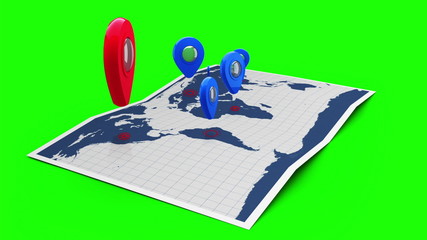 Aufkleber - Red pointer on a world map surrounded by blue markers