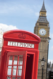 Fototapeta Big Ben - London red telephone box with Big Ben clock tower in the background photo vertical