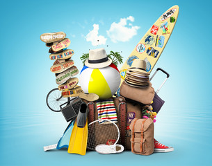 Wall Mural - luggage, goods for holidays, leisure and travel