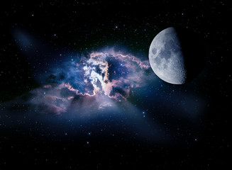 Wall Mural - planet with nebula on background