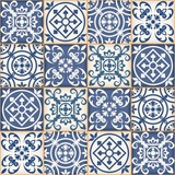 Fototapeta Kuchnia - Seamless  pattern from dark blue and white Moroccan tiles