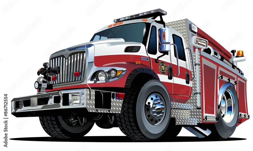 Vector Cartoon Fire Truck Stock Vector | Adobe Stock