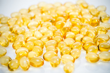 Heap Of Yellow Gelatine Fish Oil Pill