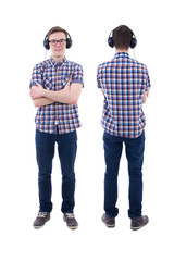 Wall Mural - front and back view of handsome teenage boy with headphones isol