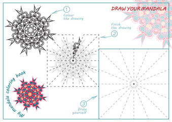 Wall Mural - Unique coloring book, rectangular A4 page. Hand drawing zentangle color element