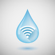 Long shadow water drop icon with a radio signal sign
