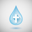 Long shadow water drop icon with a christian cross