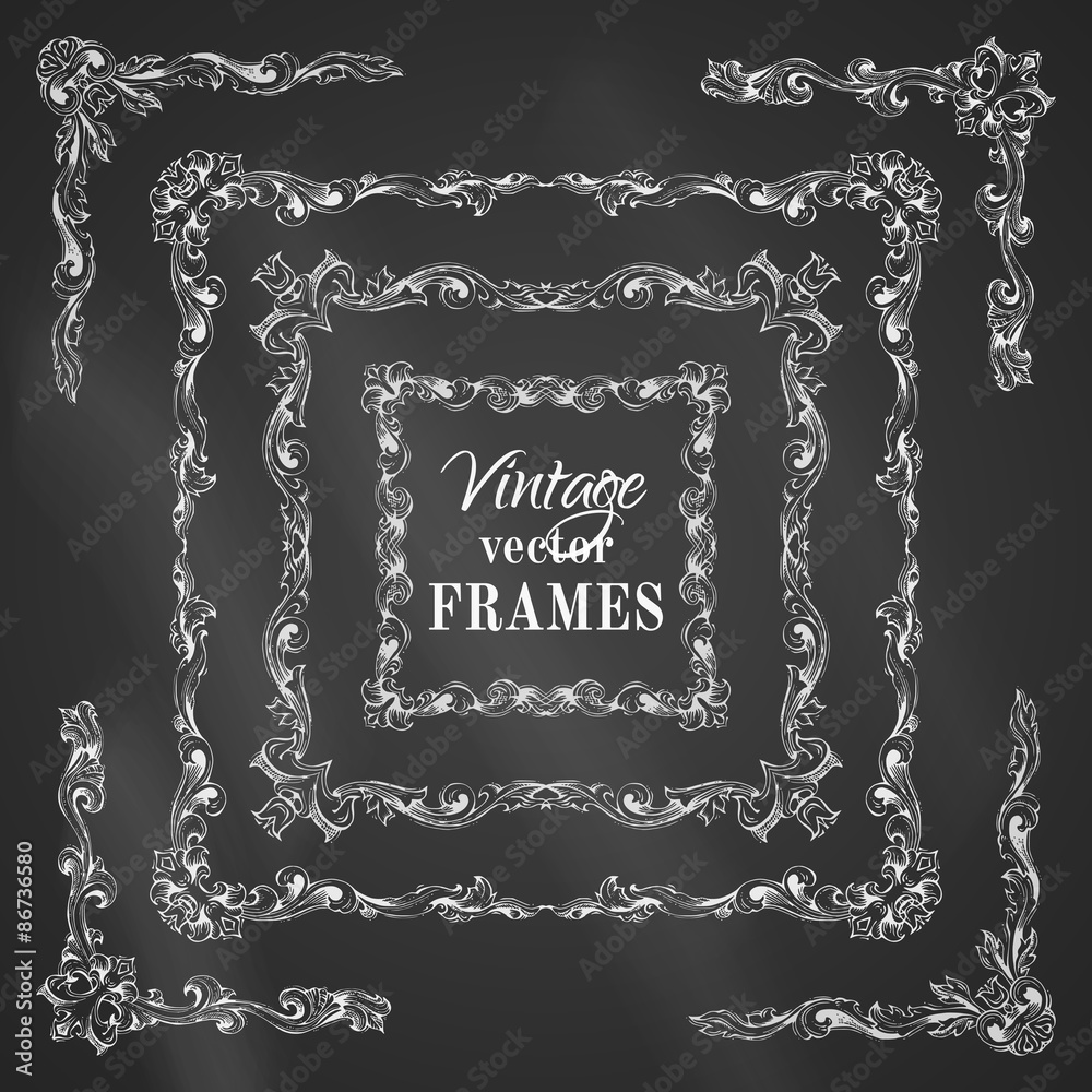 Vector set of chalk vintage border frames. Stock Vector | Adobe Stock
