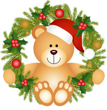 Teddy Bear Sitting In A Christmas Wreath
