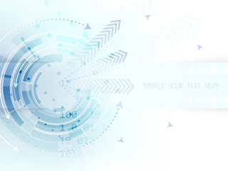 Fototapete - Technological abstract background with circle, arrows and stripe for text