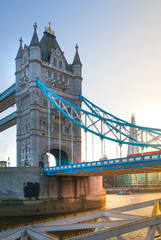 Poster - LONDON, UK - APRIL15, 2015: Tower bridge in sunset. City of London, south bank of river Thames walk.