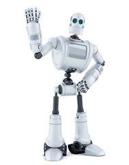 Poster - Robot waving hello. Isolated. Contains clipping path.