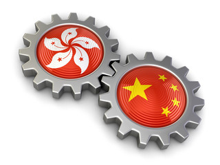 Poster - Hong Kong and Chinese flags on a gears (clipping path included)