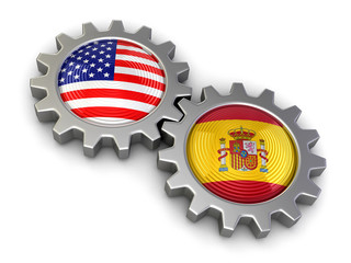 Poster - USA and Spanish flags on a gears (clipping path included)