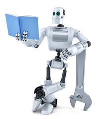 Poster - Robot reading book. Isolated. Contains clipping path