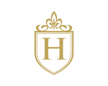 Simple Floral Letter Shield Logo H